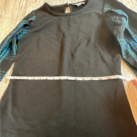 Long Sleeve Sweatshirt Dress with Plaid Print Sleeves Bow Cuffs XS - Picture 8 of 10